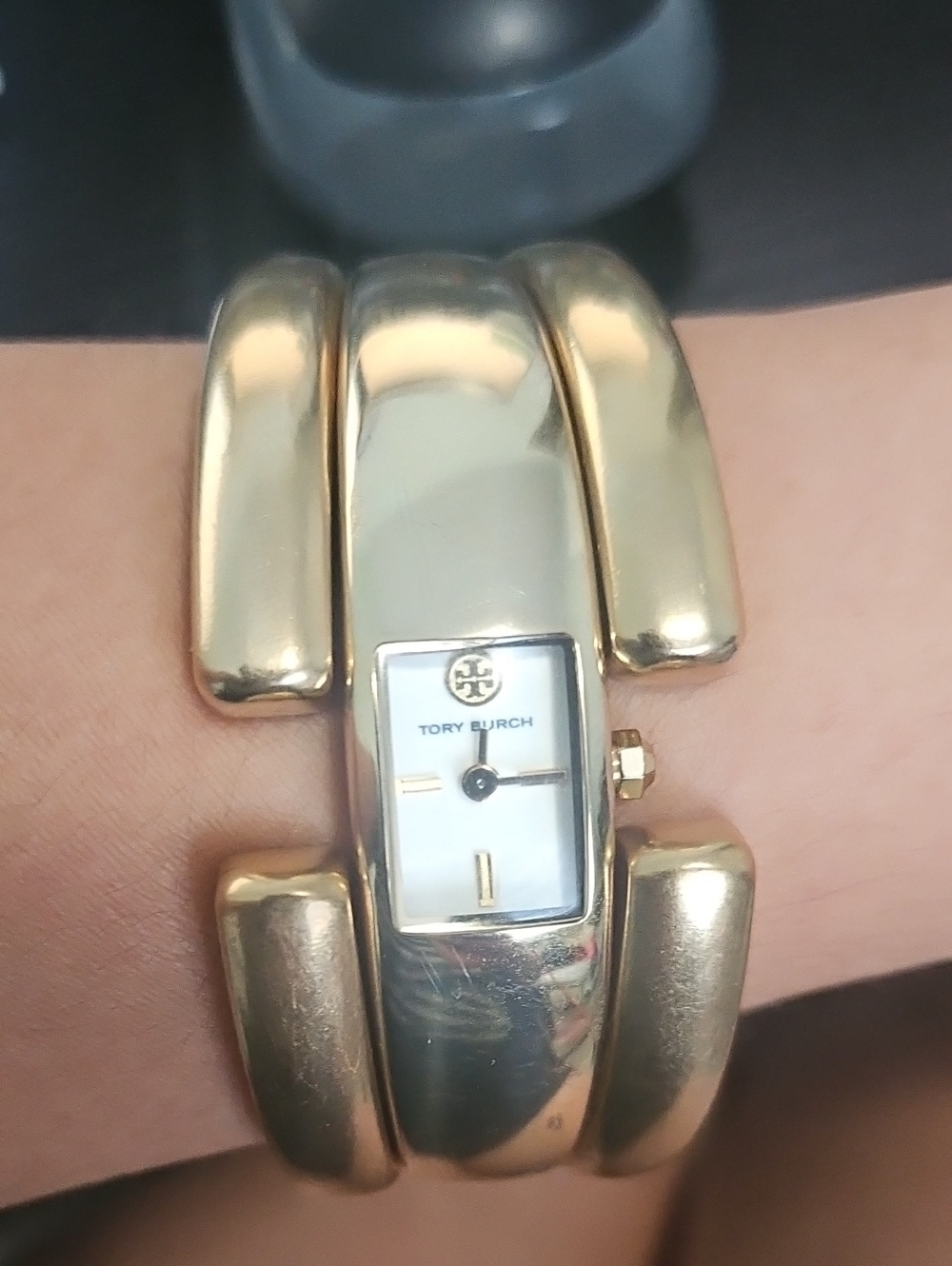 Tory Burch Gold and White Bangle Watch